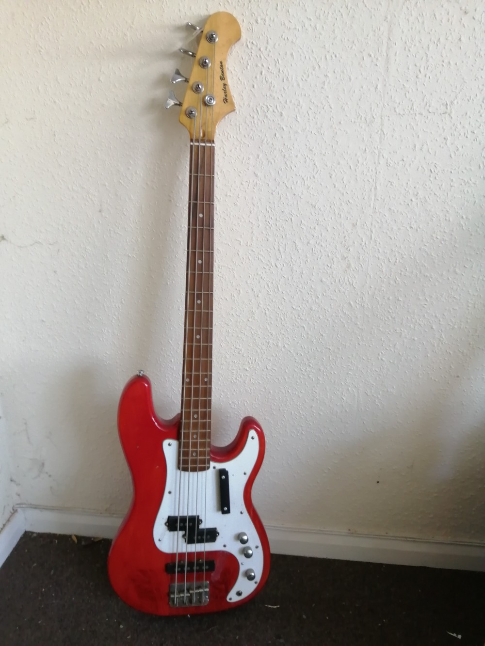 A Harley Benton electric bass guitar